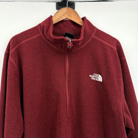 The North Face Pullover Mens 2XL XXL Burgundy Quarter Zip Fleece Embroidered - Picture 2 of 7